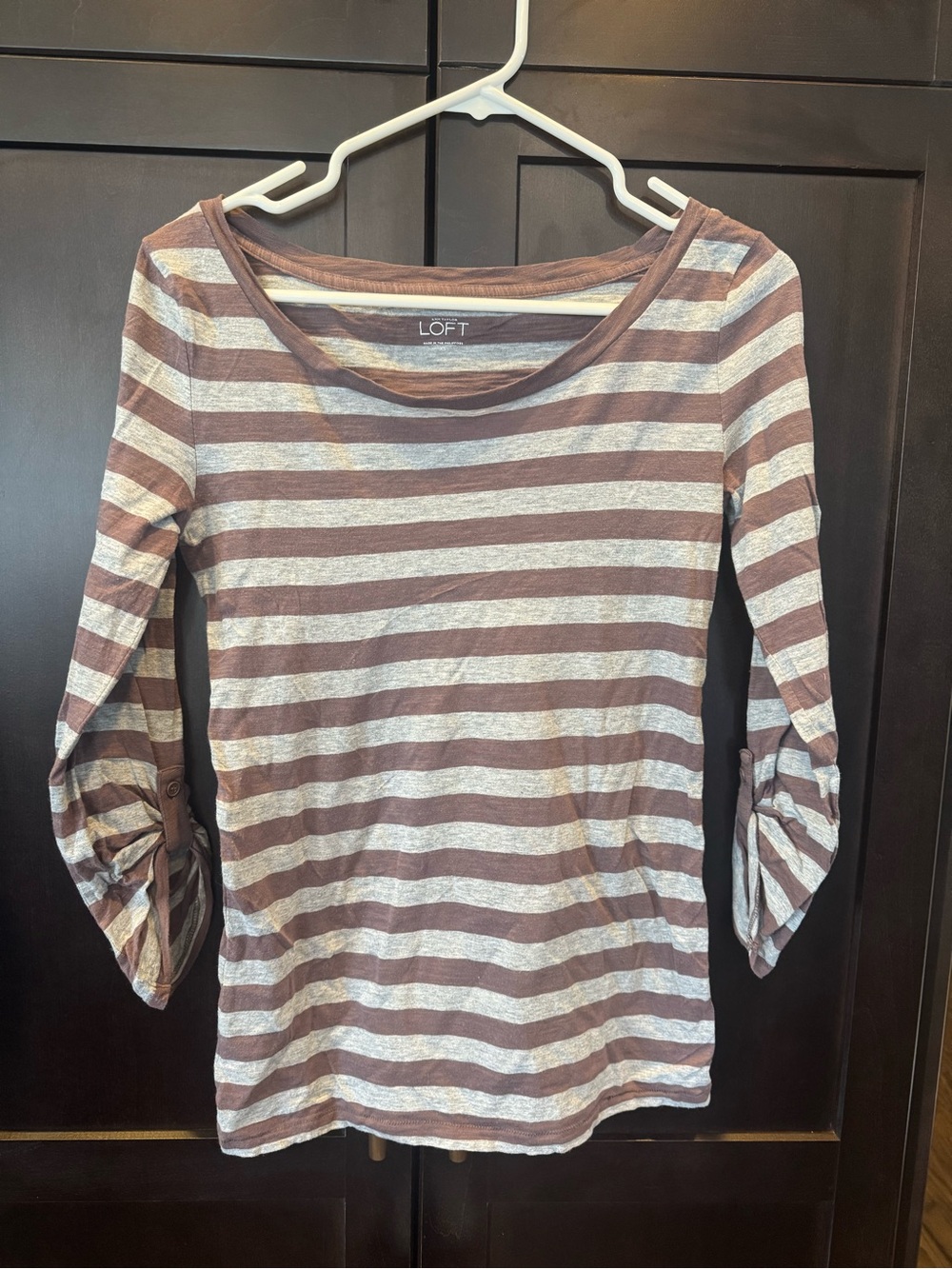 LOFT Striped Boatneck 3/4 /long Sleeve Top
